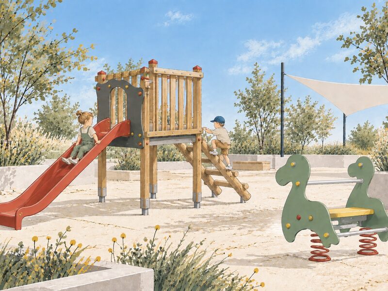 Spielturm mit Rutsche und Federwippe Dino