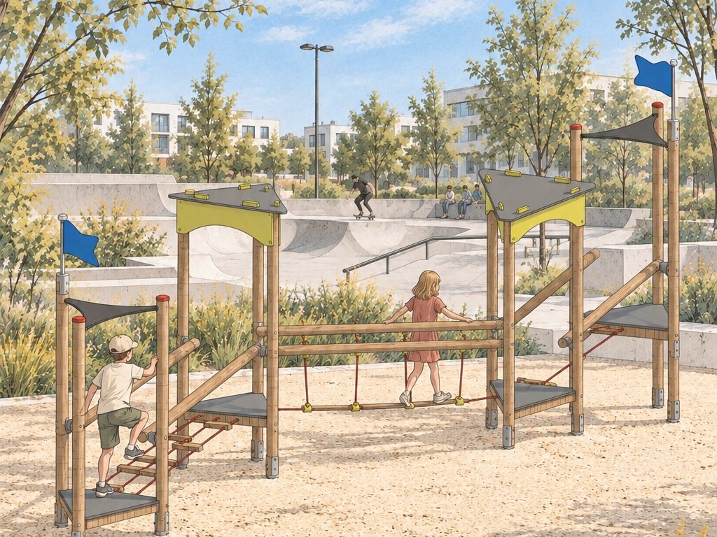 Kletterpfad mit Türmen und Hängebrücken